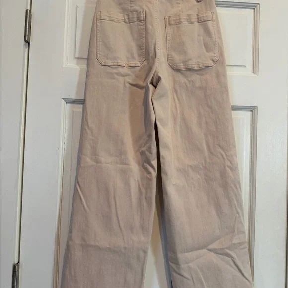 OAT Tan Beige High Waisted Wide-Leg Pants with Cute Front Pockets - Picture 4 of 4